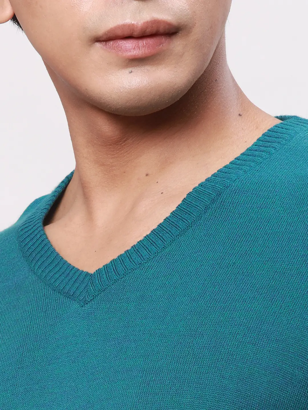 Park Avenue Men Petrol Solid Regular Acrylic Full Sleeve Pullover - Image 6