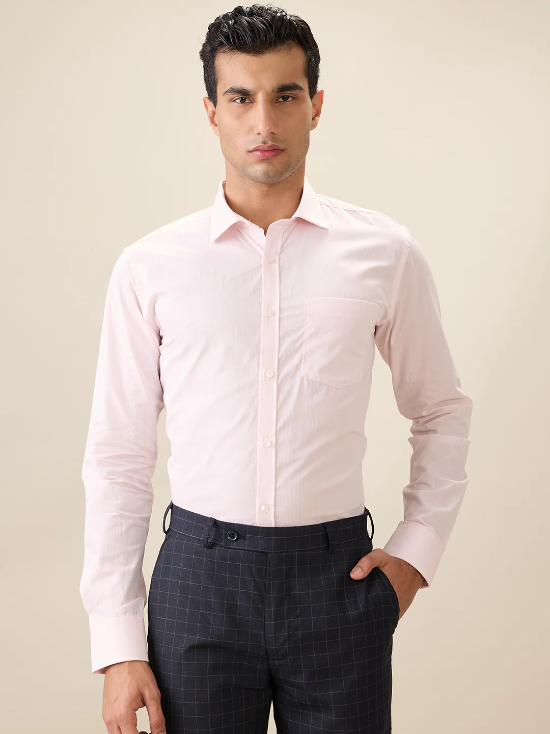 Park Avenue Men Pink Dobby Slim Fit Cotton Formal Shirt