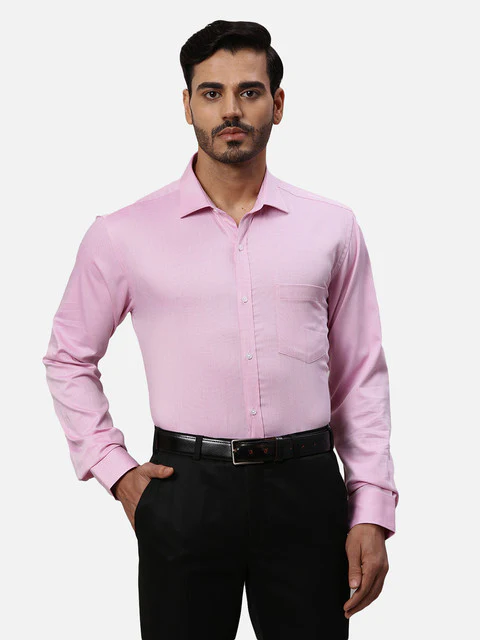 Park Avenue Men Pink Dobby Slim Fit Cotton Formal Shirts