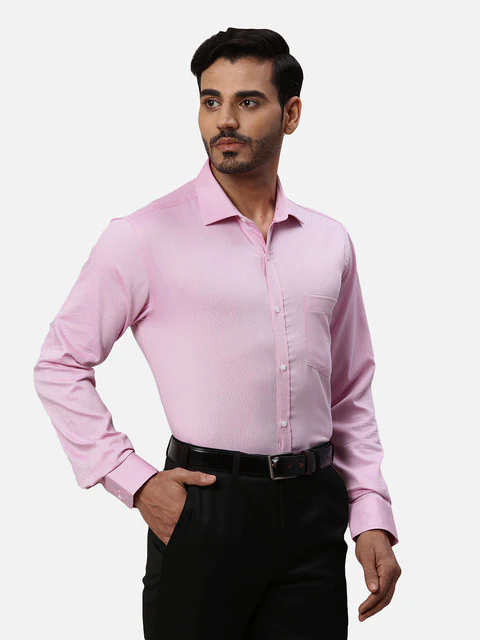 Park Avenue Men Pink Dobby Slim Fit Cotton Formal Shirts - Image 2