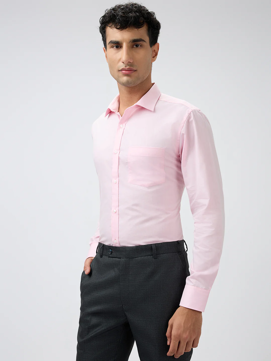 Park Avenue Men Pink Plain Slim Fit Cotton Blend Formal Shirt - Image 2