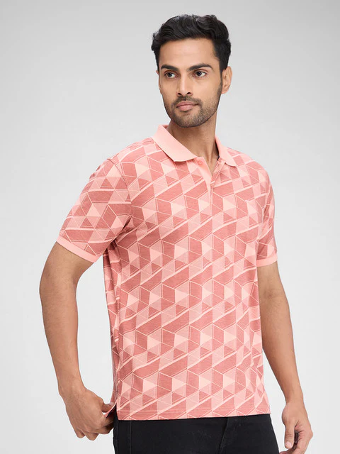 Park Avenue Men Pink Printed Slim Fit Cotton Blend T-Shirt - Image 2