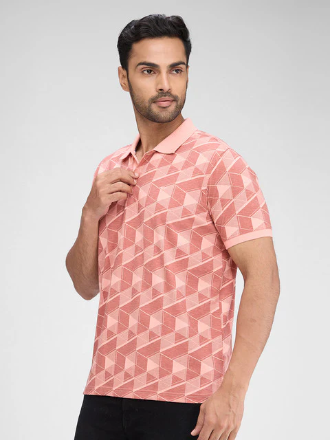 Park Avenue Men Pink Printed Slim Fit Cotton Blend T-Shirt - Image 3