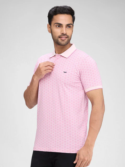 Park Avenue Men Pink Printed Slim Fit Cotton Blend T-Shirt - Image 3