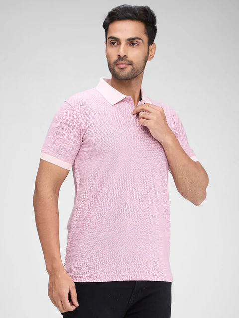 Park Avenue Men Pink Printed Slim Fit Cotton Blend T-Shirt - Image 2