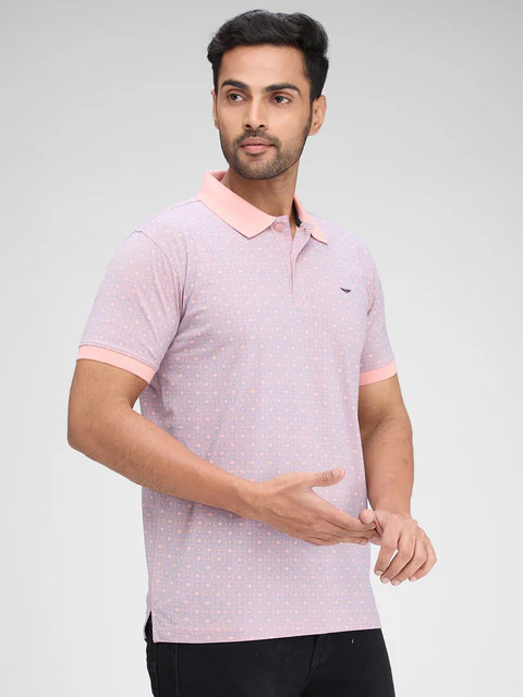 Park Avenue Men Pink Printed Slim Fit Cotton Blend T-Shirt - Image 2