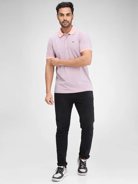Park Avenue Men Pink Printed Slim Fit Cotton Blend T-Shirt - Image 5