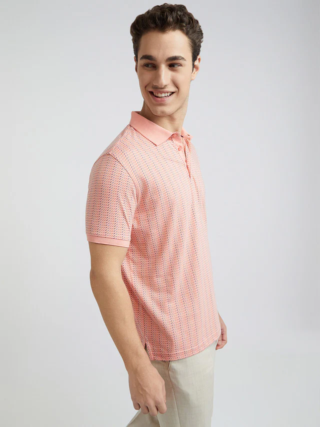 Park Avenue Men Pink Printed Slim Fit Cotton Blend T-Shirt - Image 2