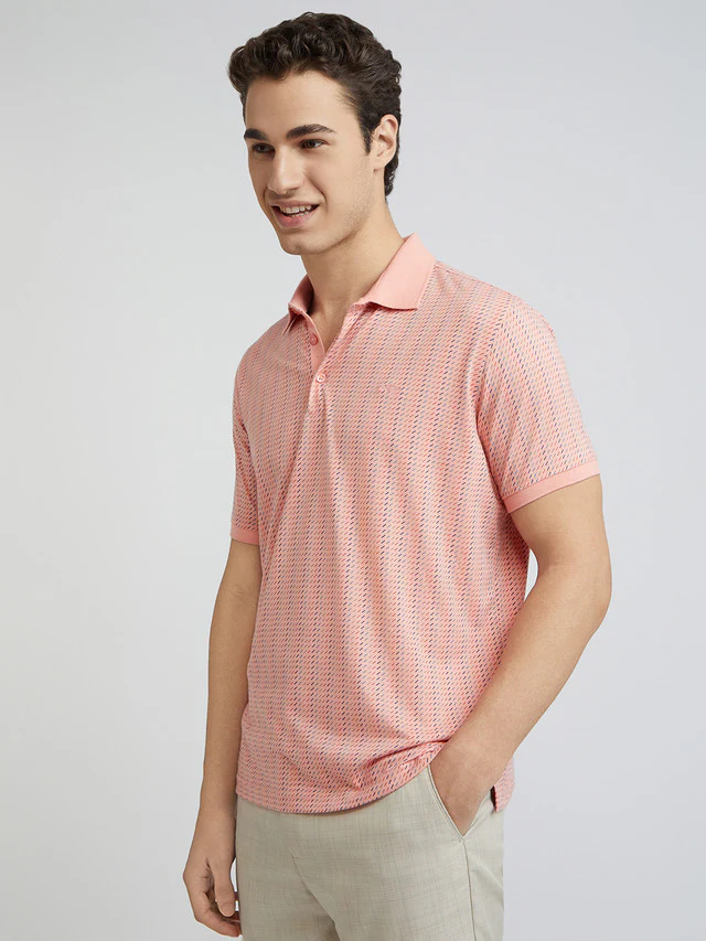 Park Avenue Men Pink Printed Slim Fit Cotton Blend T-Shirt - Image 3