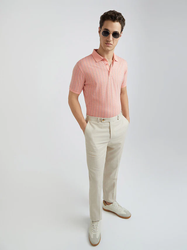 Park Avenue Men Pink Printed Slim Fit Cotton Blend T-Shirt - Image 5