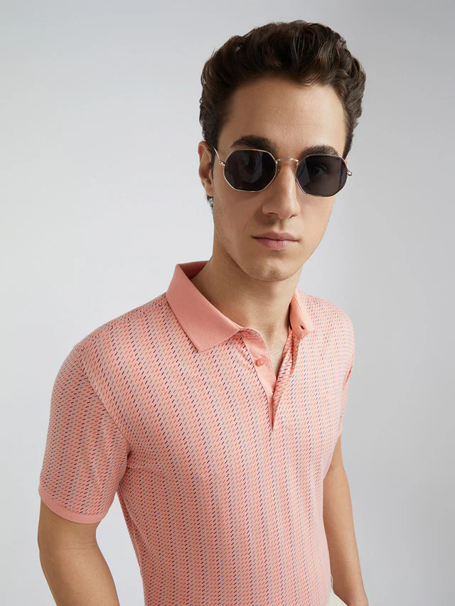 Park Avenue Men Pink Printed Slim Fit Cotton Blend T-Shirt - Image 6
