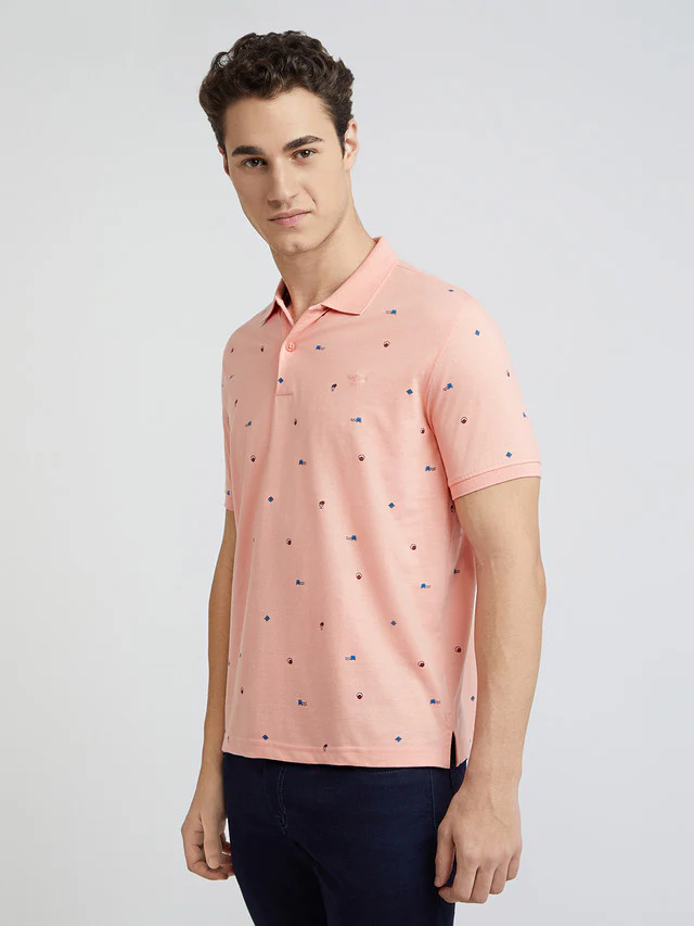 Park Avenue Men Pink Printed Slim Fit Cotton Blend T-Shirt - Image 3