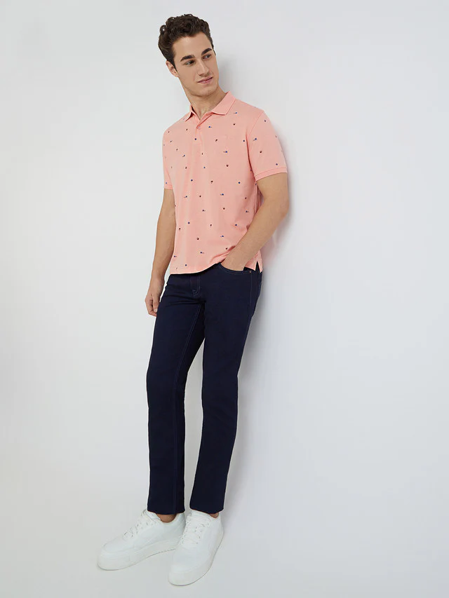 Park Avenue Men Pink Printed Slim Fit Cotton Blend T-Shirt - Image 5