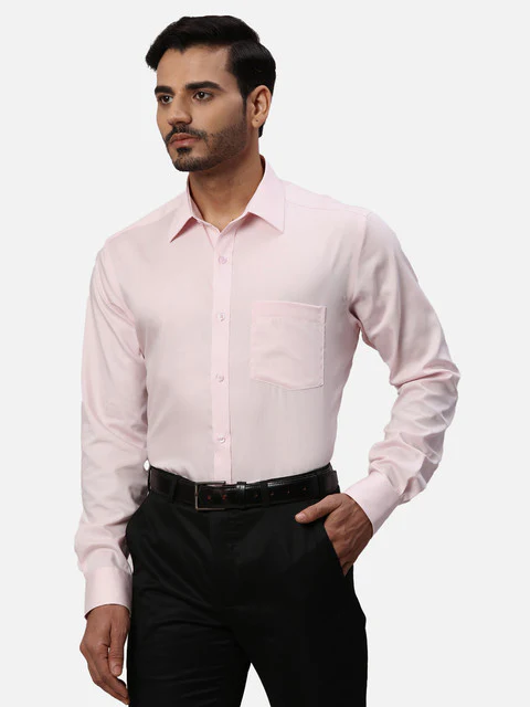 Park Avenue Men Pink Solid Regular Fit Cotton Formal Shirts - Image 3