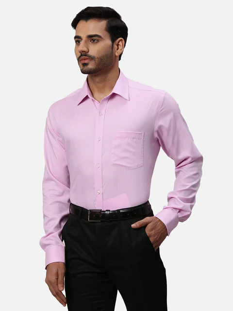 Park Avenue Men Pink Structured Regular Fit Cotton Formal Shirts - Image 3