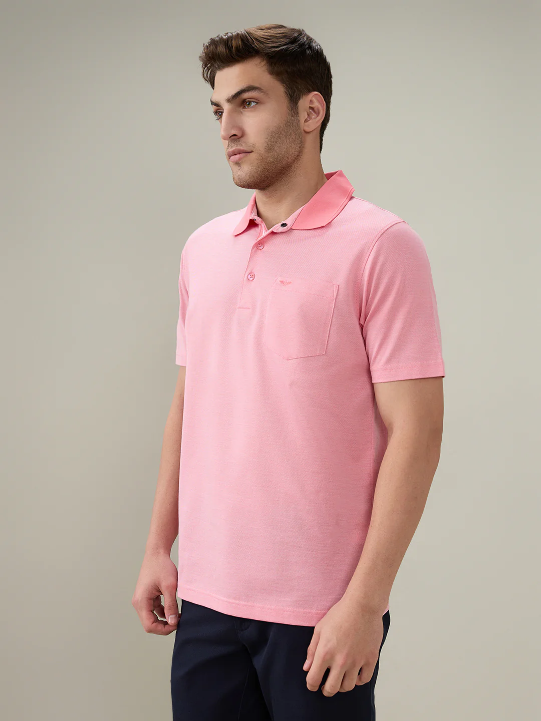 Park Avenue Men Pink Two Tone Slim Fit Cotton T-Shirt - Image 2