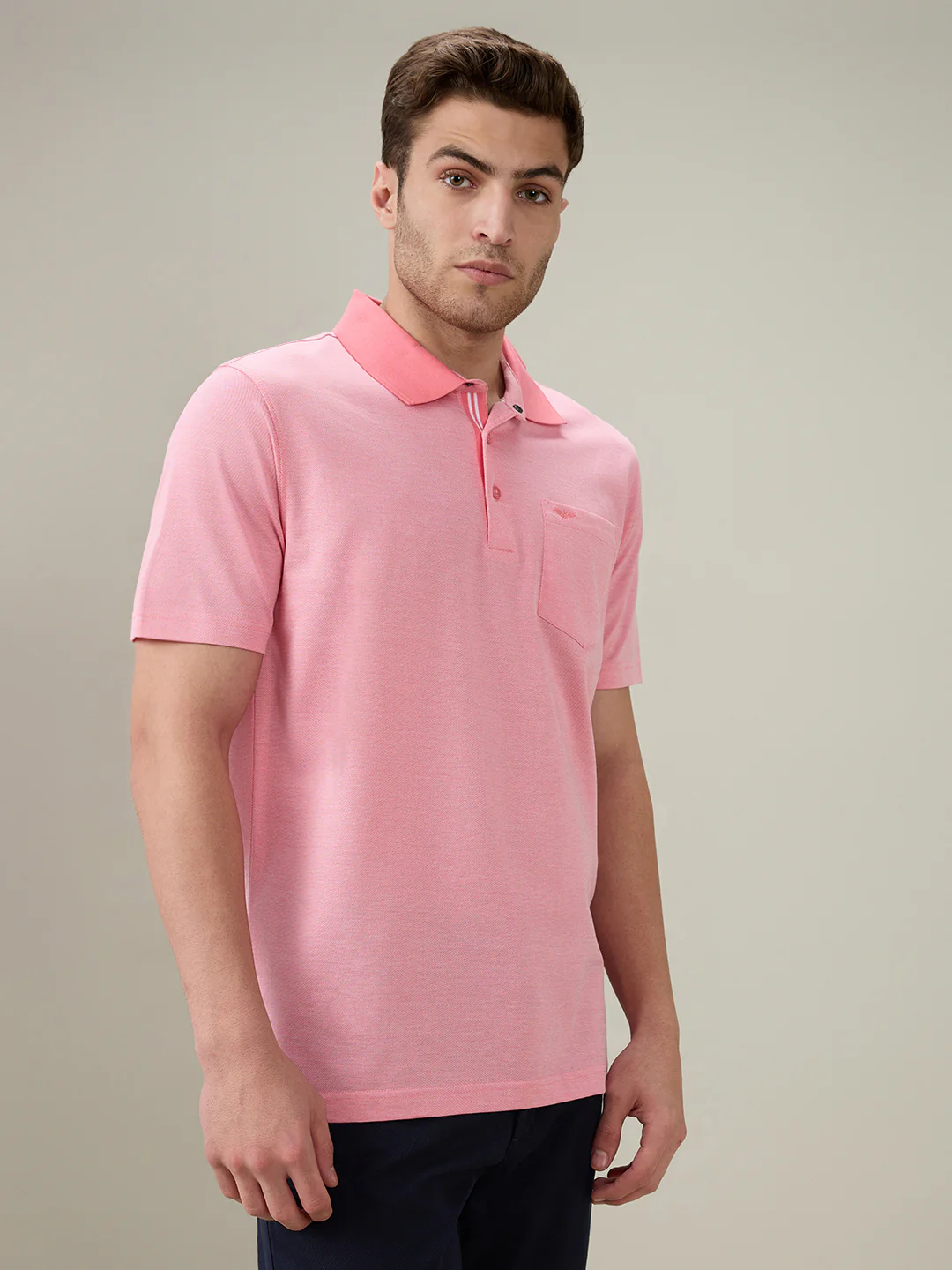 Park Avenue Men Pink Two Tone Slim Fit Cotton T-Shirt - Image 3