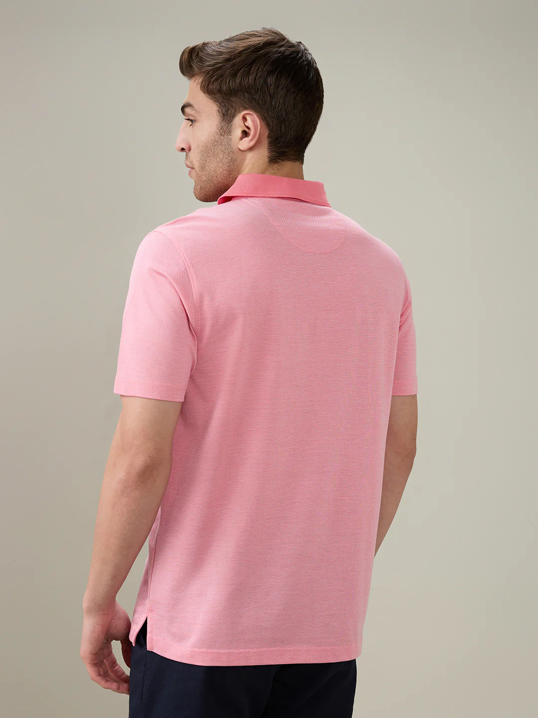 Park Avenue Men Pink Two Tone Slim Fit Cotton T-Shirt - Image 4