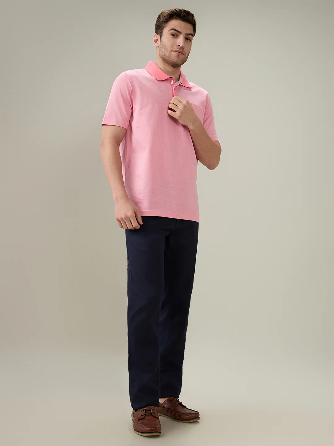 Park Avenue Men Pink Two Tone Slim Fit Cotton T-Shirt - Image 5