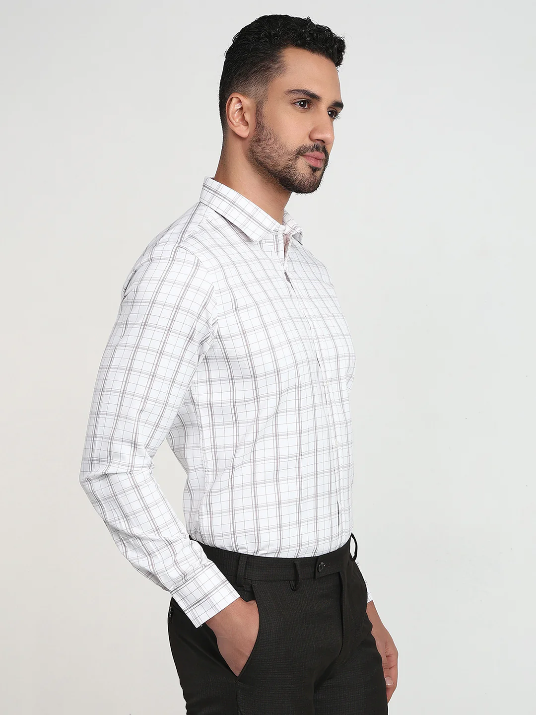 Park Avenue Men Purple Checks Slim Fit Cotton Blend Shirt - Image 3