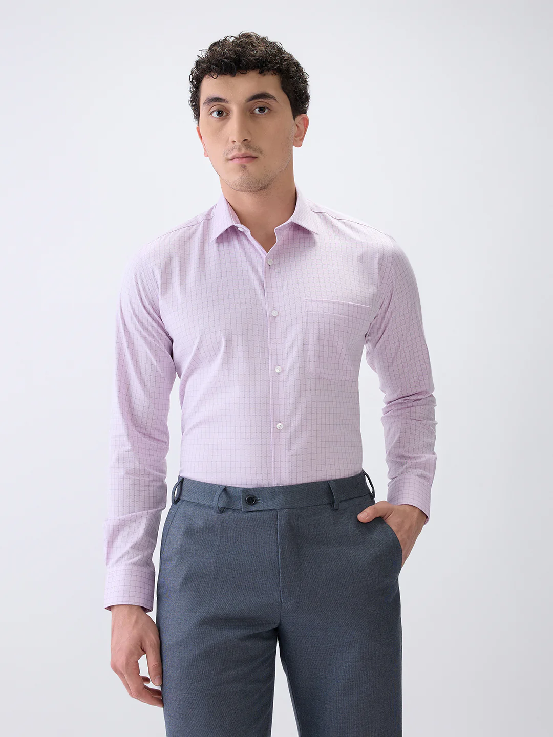 Park Avenue Men Purple Checks Slim Fit Cotton Formal Shirt