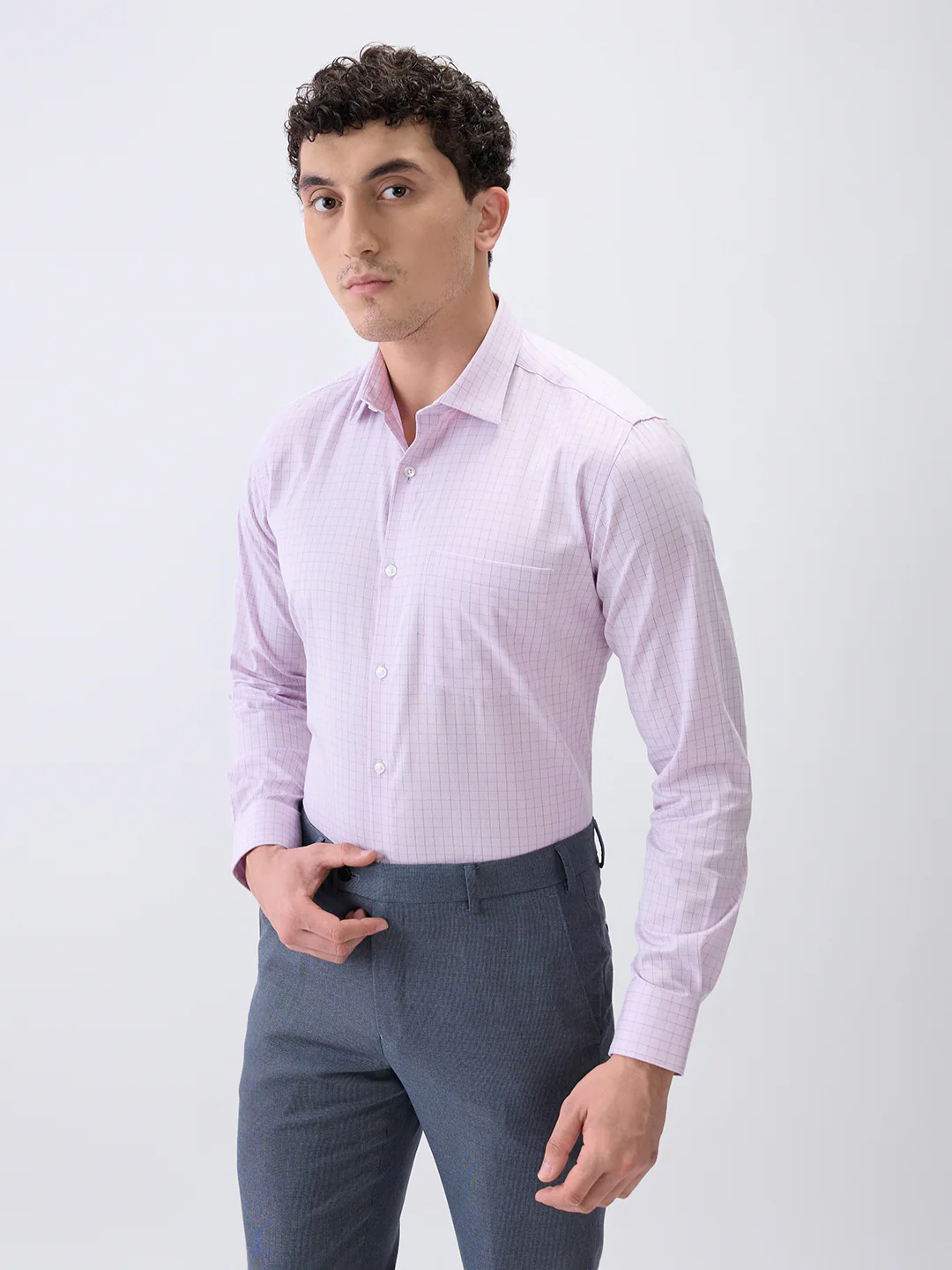 Park Avenue Men Purple Checks Slim Fit Cotton Formal Shirt - Image 2