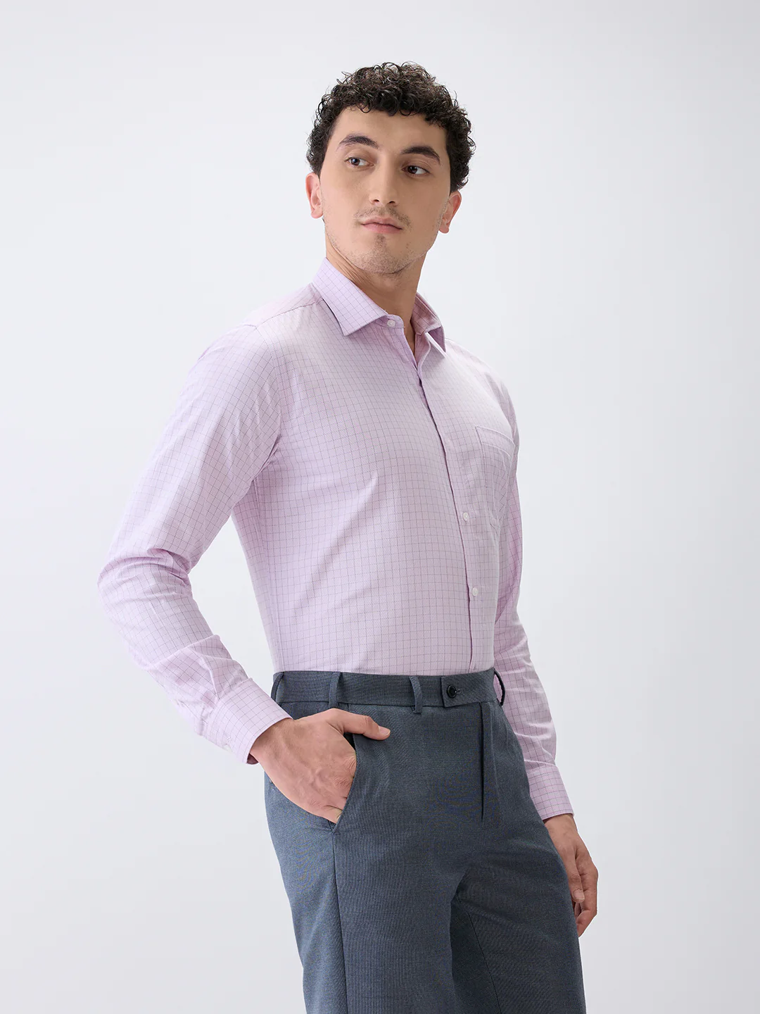 Park Avenue Men Purple Checks Slim Fit Cotton Formal Shirt - Image 3