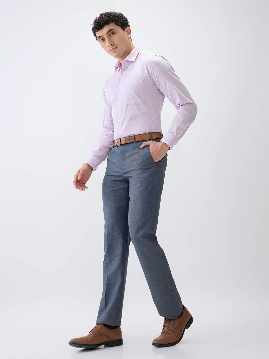 Park Avenue Men Purple Checks Slim Fit Cotton Formal Shirt - Image 6