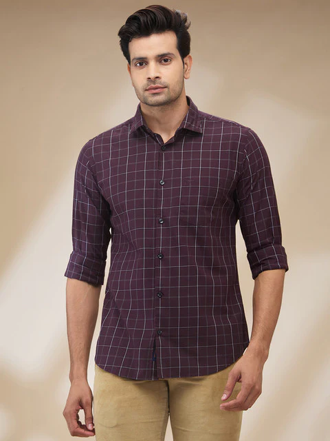 Park Avenue Men Purple Checks Slim Fit Cotton Shirt