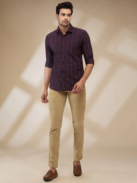 Park Avenue Men Purple Checks Slim Fit Cotton Shirt - Image 2