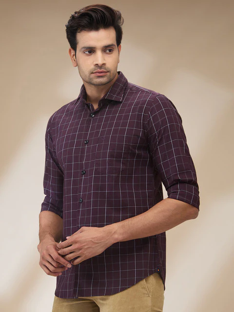 Park Avenue Men Purple Checks Slim Fit Cotton Shirt - Image 3