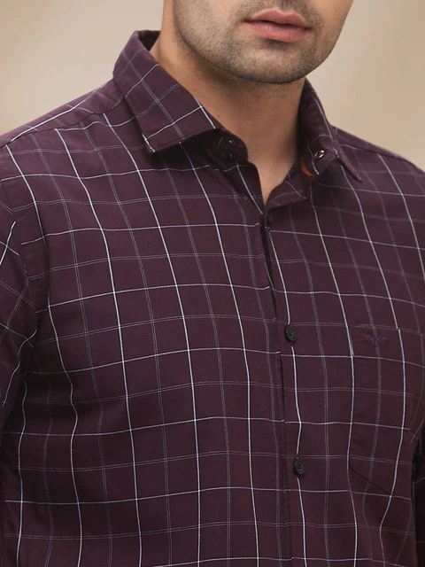 Park Avenue Men Purple Checks Slim Fit Cotton Shirt - Image 5