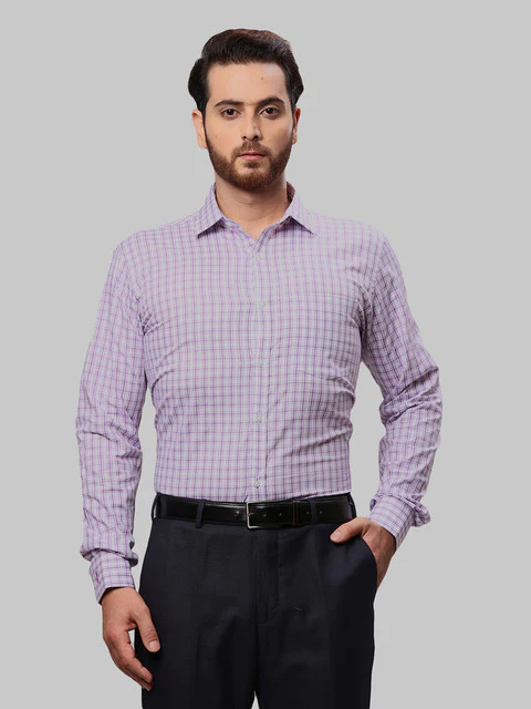 Park Avenue Men Purple Checks Slim Fit Cotton Shirt