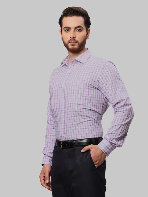 Park Avenue Men Purple Checks Slim Fit Cotton Shirt - Image 3