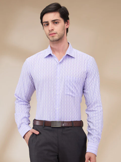 Park Avenue Men Purple Checks Slim Fit Cotton Shirt