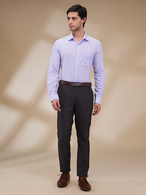 Park Avenue Men Purple Checks Slim Fit Cotton Shirt - Image 2