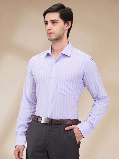 Park Avenue Men Purple Checks Slim Fit Cotton Shirt - Image 3