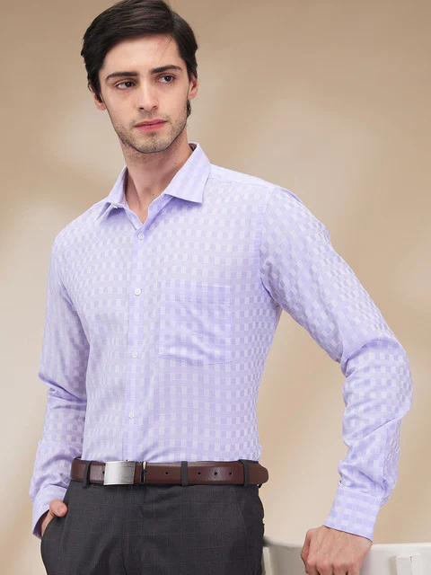 Park Avenue Men Purple Checks Slim Fit Cotton Shirt - Image 6
