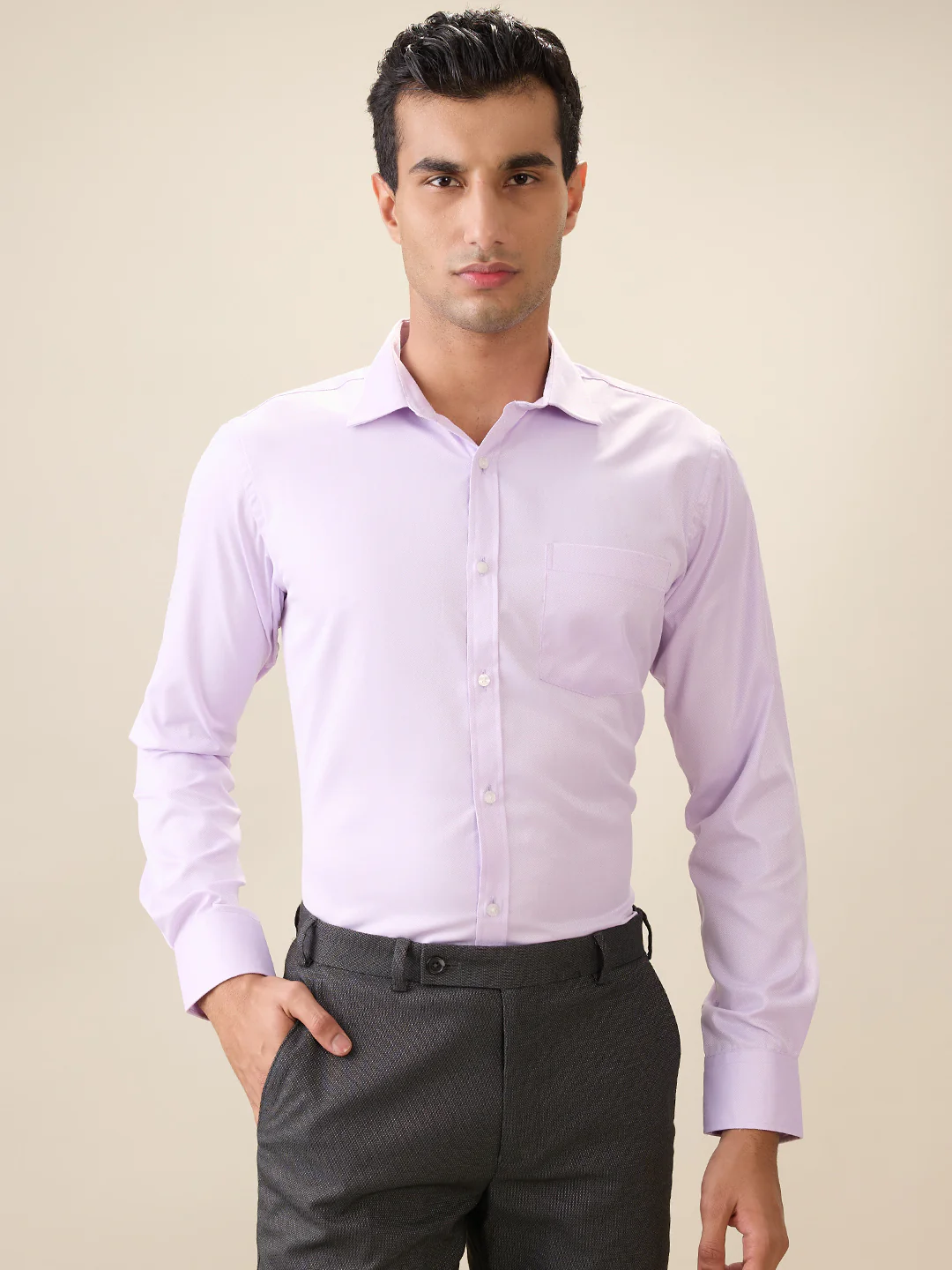 Park Avenue Men Purple Herringbone Slim Fit Cotton Blend Formal Shirt
