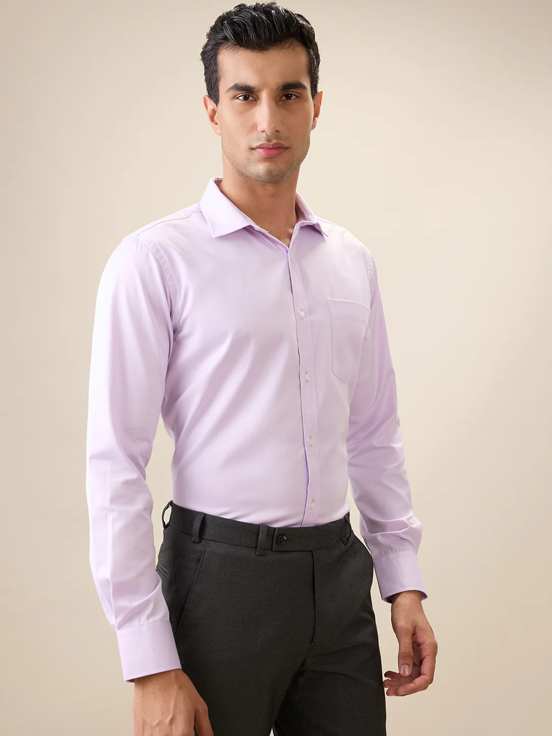 Park Avenue Men Purple Herringbone Slim Fit Cotton Blend Formal Shirt - Image 2