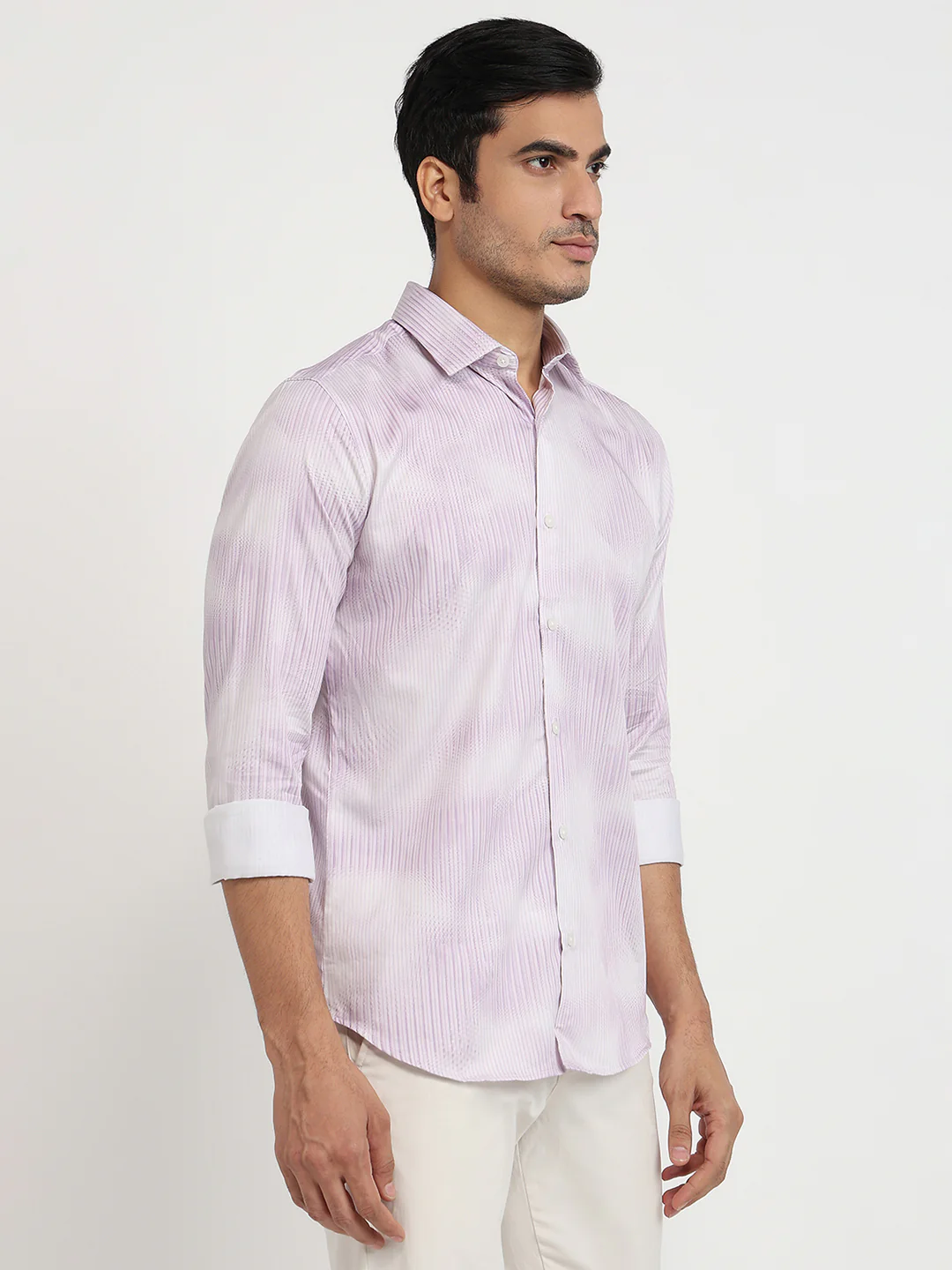 Park Avenue Men Purple Print Slim Fit Cotton Shirt - Image 3