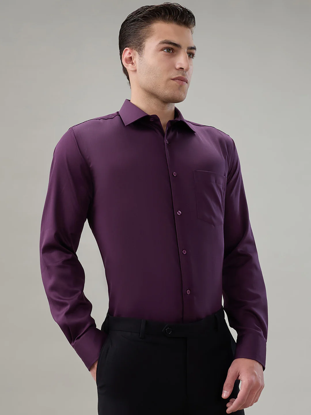Park Avenue Men Purple Solid Regular Fit Cotton Formal Shirt - Image 2