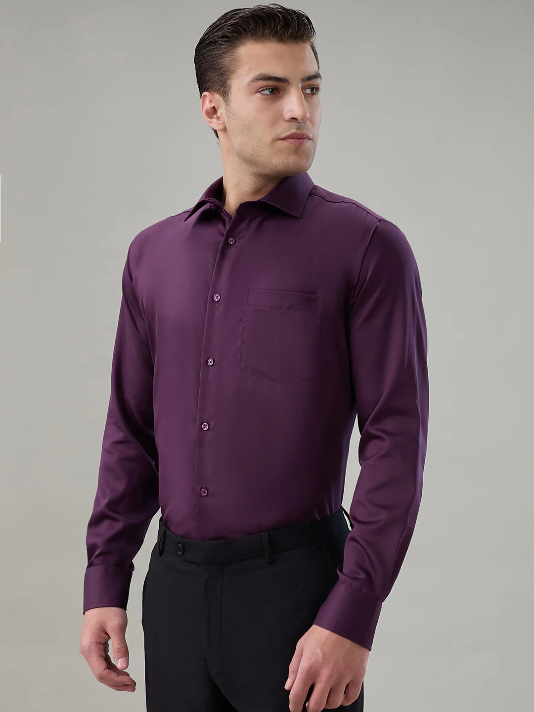 Park Avenue Men Purple Solid Regular Fit Cotton Formal Shirt - Image 3