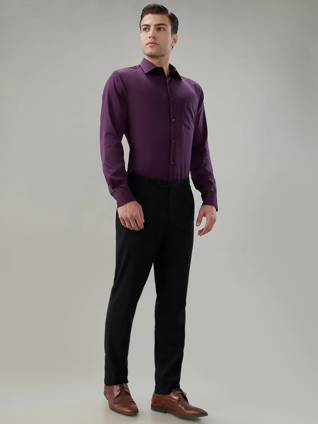 Park Avenue Men Purple Solid Regular Fit Cotton Formal Shirt - Image 5