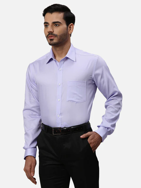 Park Avenue Men Purple Solid Regular Fit Cotton Formal Shirts - Image 3