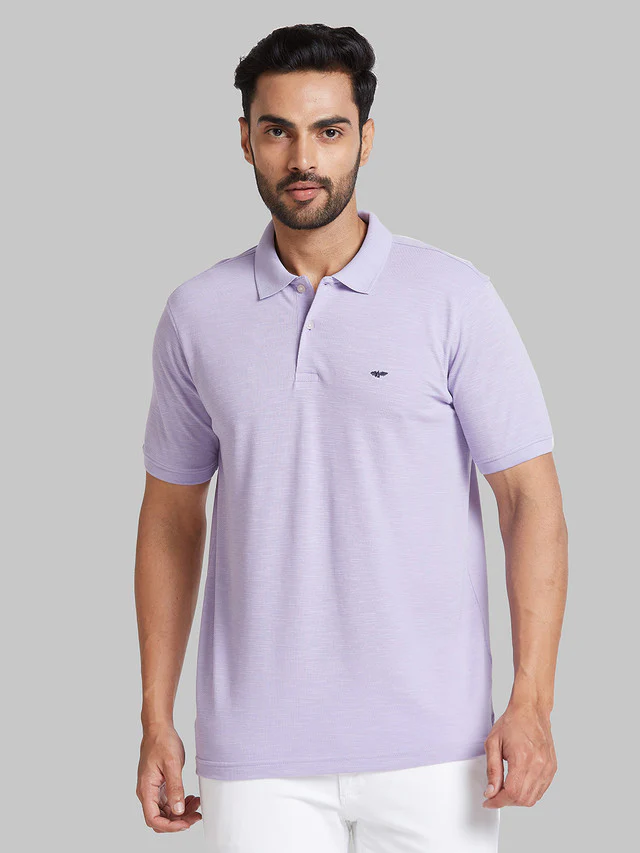 Park Avenue Men Purple Solid Slim Fit Cotton Blend T-Shirt