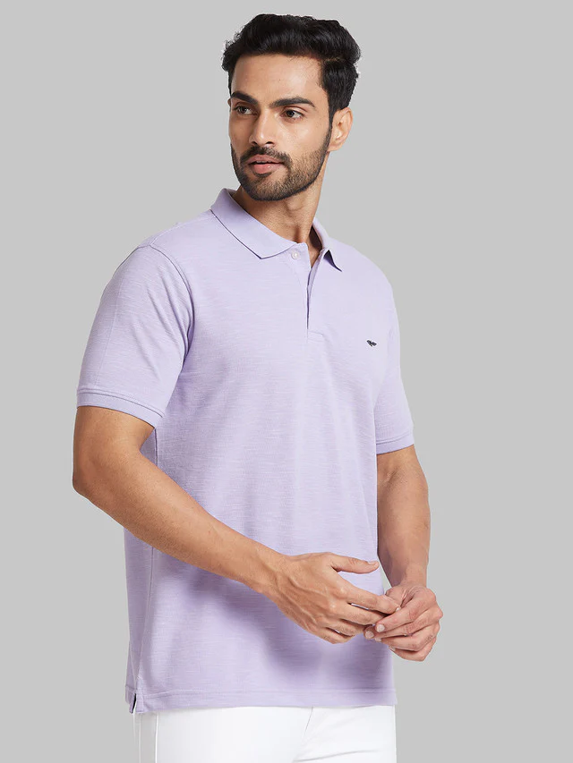 Park Avenue Men Purple Solid Slim Fit Cotton Blend T-Shirt - Image 2