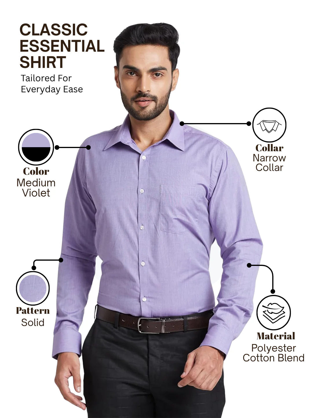 Park Avenue Men Purple Slim Fit Solid Formal Shirt - Image 4