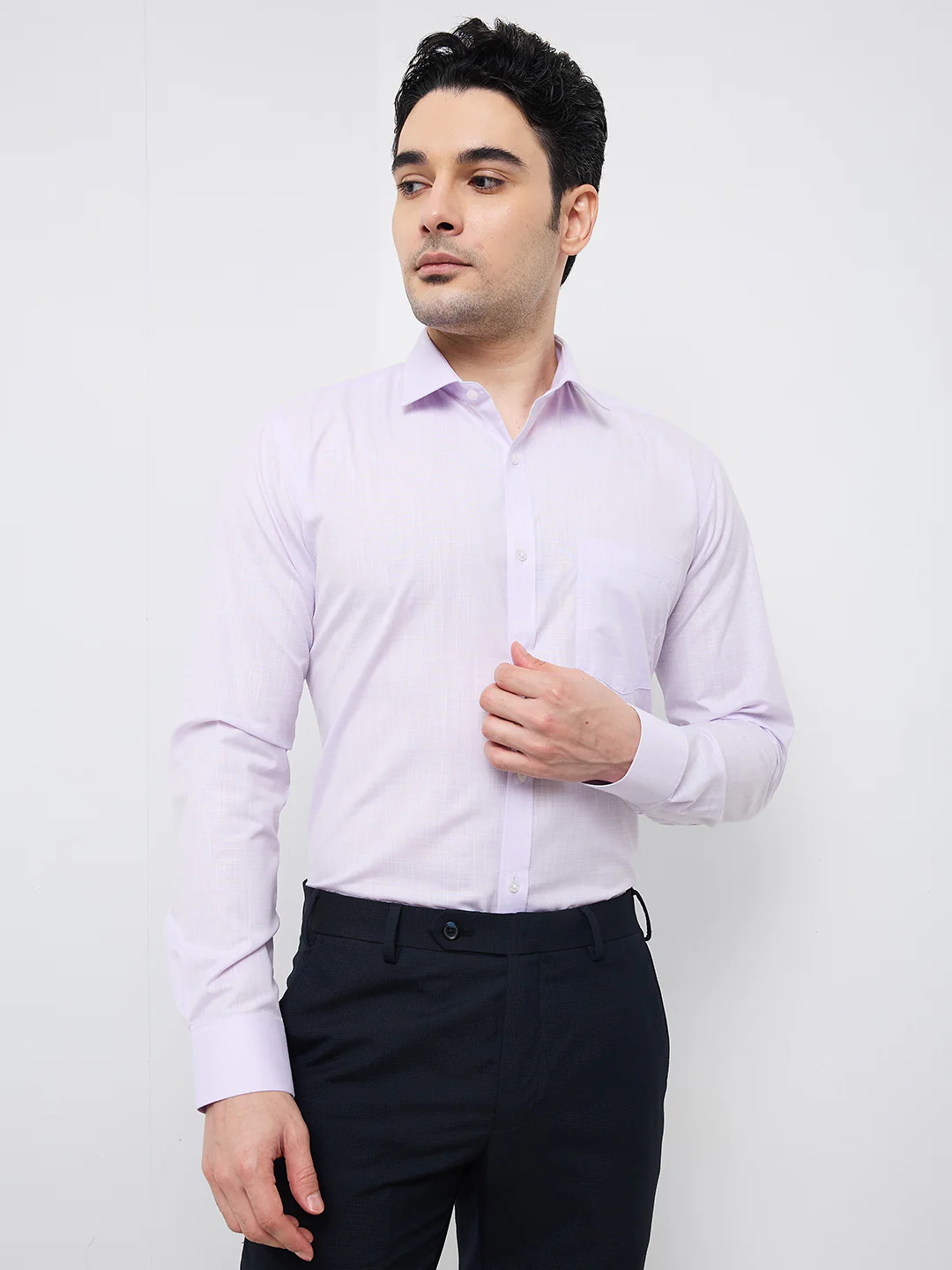 Park Avenue Men Purple Solid Slim Fit Polyester Blend Shirt