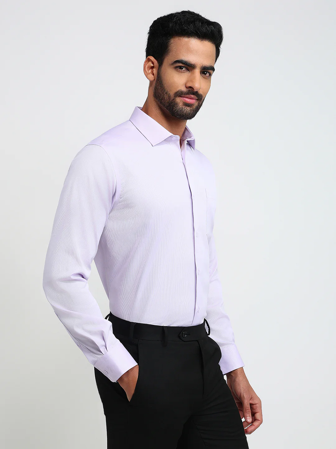 Park Avenue Men Purple Stripe Regular Fit Cotton Blend Formal Shirt - Image 3